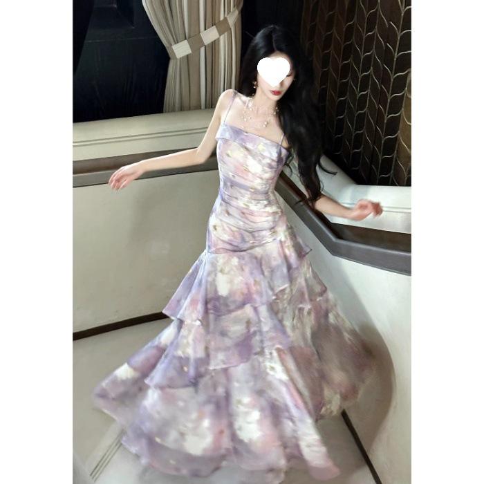 Purple Mist Floral Strappy Bandeau Bodycon Mermaid Maxi Dress Small фиолетовый