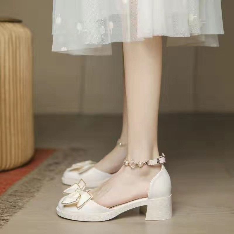 

Fashion Ladies Shoes Block Heel Bow Round Toe Tip Women s Closed Sandals Summer 2025 Comfortable Comfort Anti Slip Hot Luxury Elegant 40