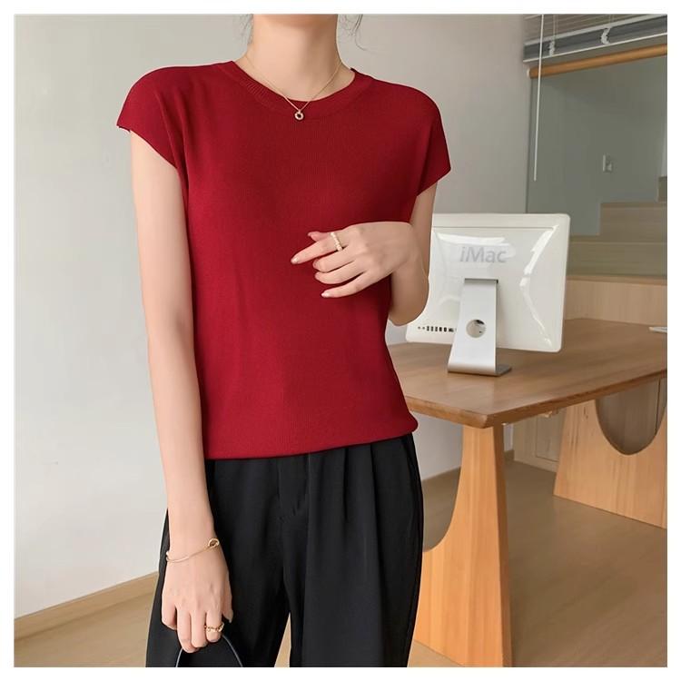 Sommer Strick T-Shirt Damen Shirts Pullover Crop Tops Kurzarm Weiblich Elastisch Slim Casual Strick T-Shirt Damen T-Shirts
