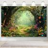 1 Magical Forest Polyester Wall Decoration, a Fairy Tale Fairyland, with Mushrooms, Flowers and Butterflies, Universal