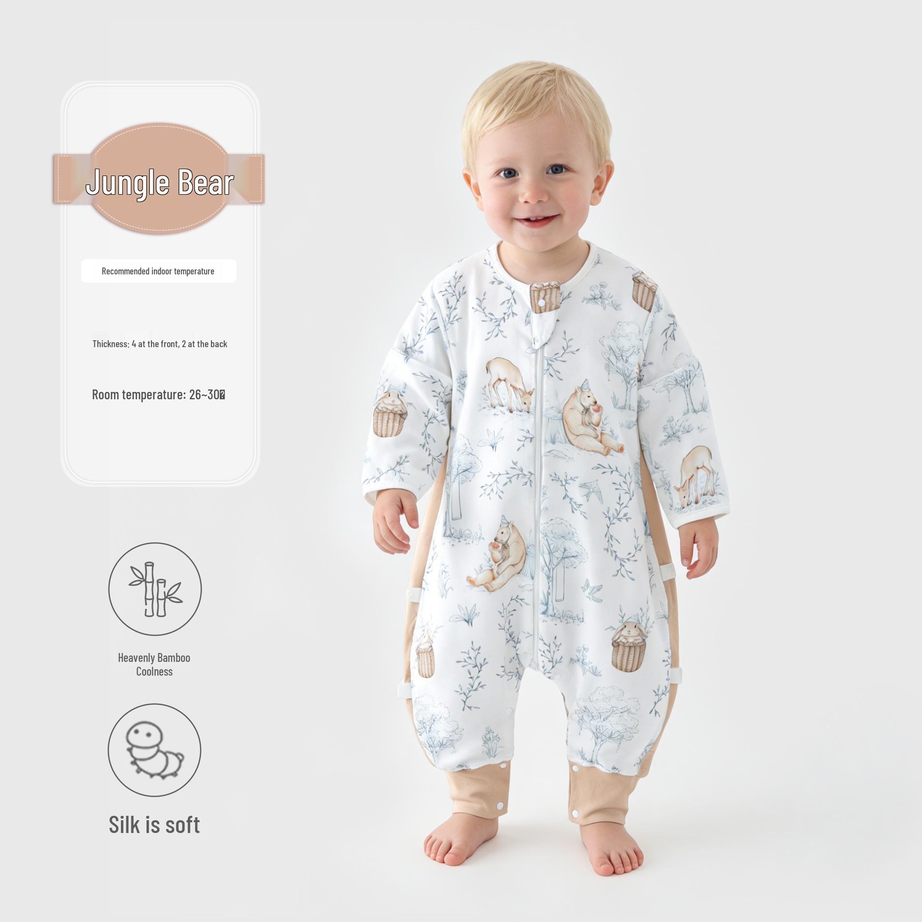 Baby Footed Sleeping Bag - Bamboo Cotton, Gauze, Spring/Autumn, Class A, Cooling & Breathable 100 (For height 95-115cm)