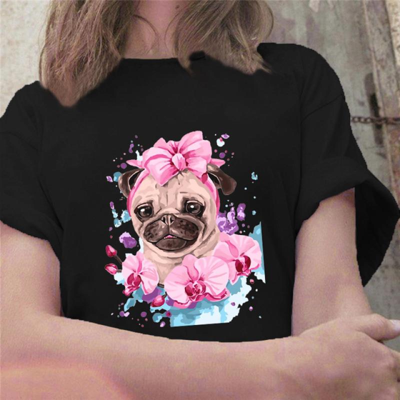 Ölgemälde Kampf Druck frauen T-shirt Kurzarm Nette Hund Grafik T-shirt Harajuku Mode Grunge T-shirt Weibliche