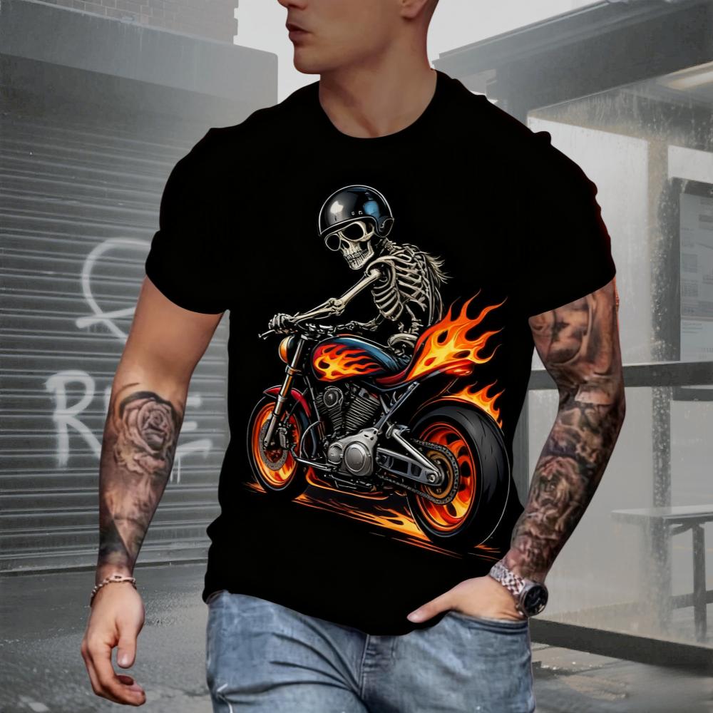 

Summer AI Fashion Men s Skull Printed T-Shirts Breathable Short Sleeve Tee O-Neck Men s Clothing Vintage Comfort Y2k Women s Clothes XXS