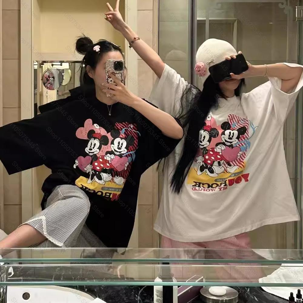 Cartoon Printed Short Sleeve TShirt Loose Fashion Simple Versatile Casual Crew Neck Skinny OversizeTop Women