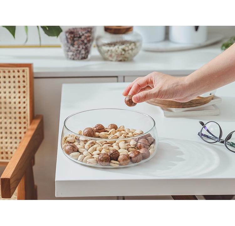 Acacia Wood Double-Layer Candy Bowl with Glass Lid for Living Room Coffee Table