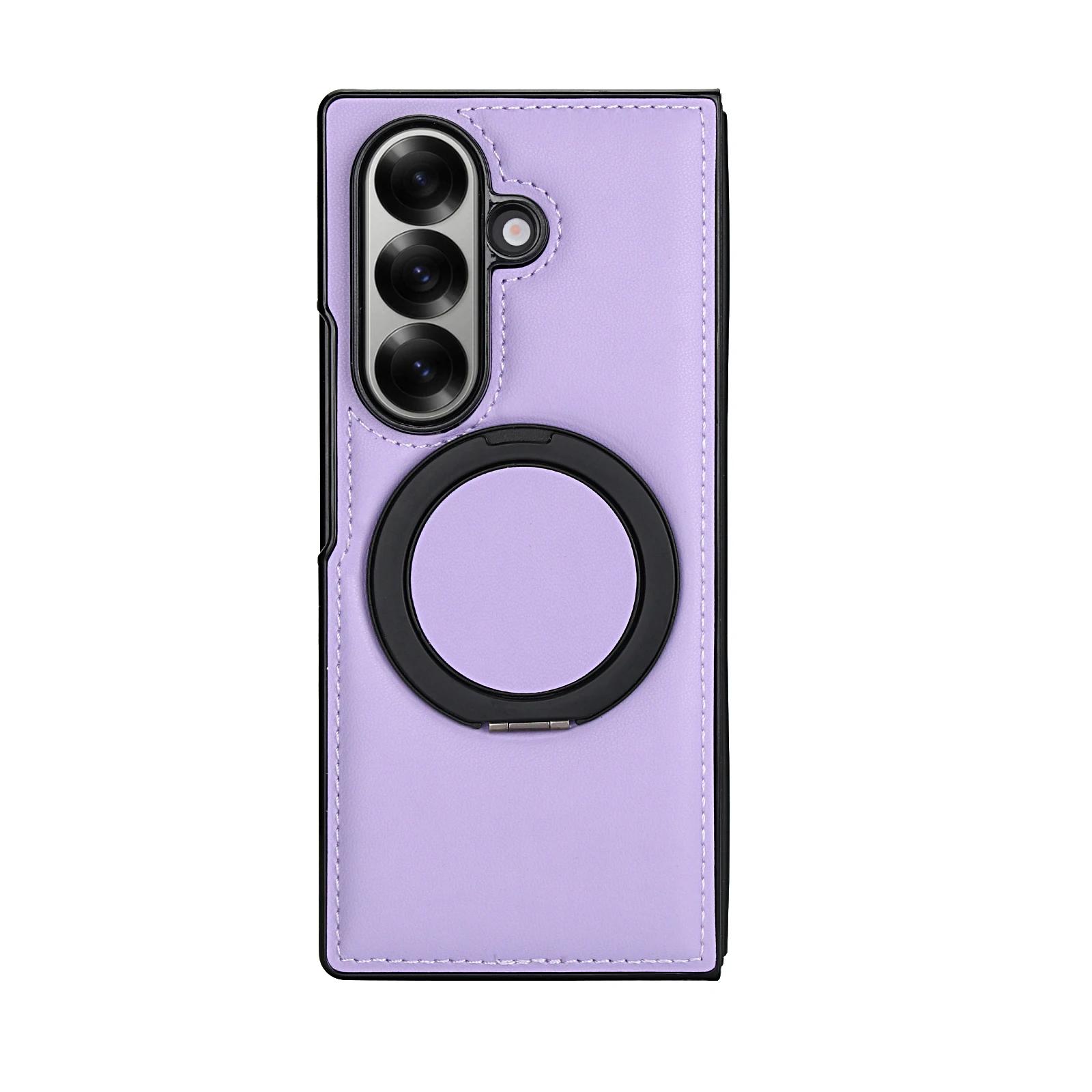 

Luxury Business Sle Solid Color Leather Pattern Magnetic Stand Phone Case for Samsung Galaxy Z Fold 7 6 5 4 3 Protection Cover Galaxy Z Fold6 світло-фіолетового кольору