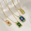 1pc Enamel Heart Pendant Necklace 18K Gold Plated Multicolor Brass Link Cable Chain Rectangle Charm Necklace 45cm + 5cm Long