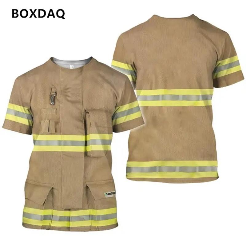 3D Printed Firefighting T-Shirt For Men's  Casual Streetwear Summer Fashion O-Neck Tee Short Sleeve Boys Clothes Oversized Tops
