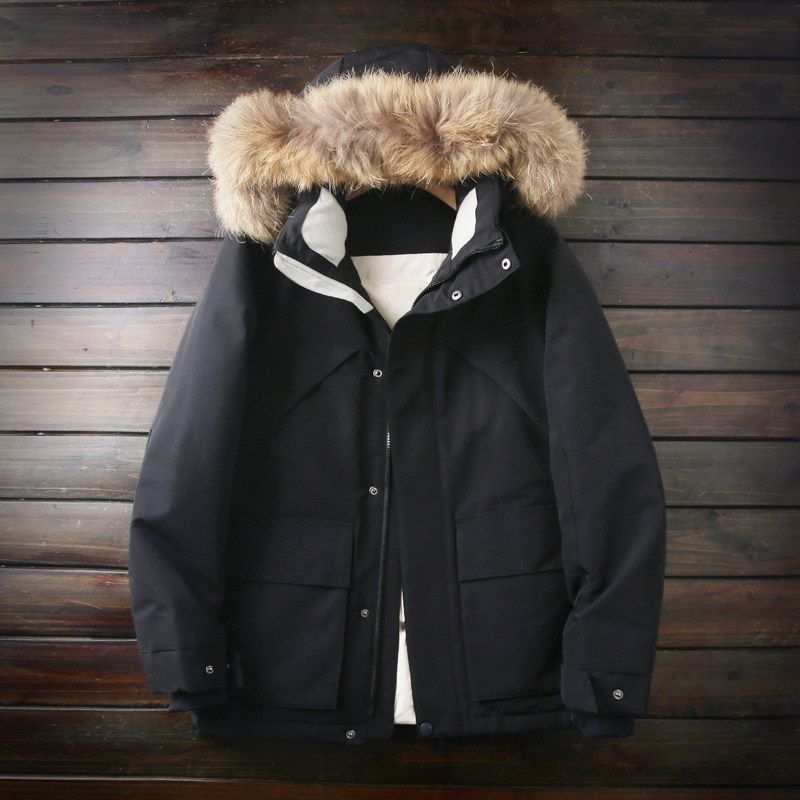 Heavy Weight Good Goods Thickened Waterproof Cold-Resistant Export Tail Goods Men Winter Heattech Big Fur Collar Hooded down Jacket Outwear