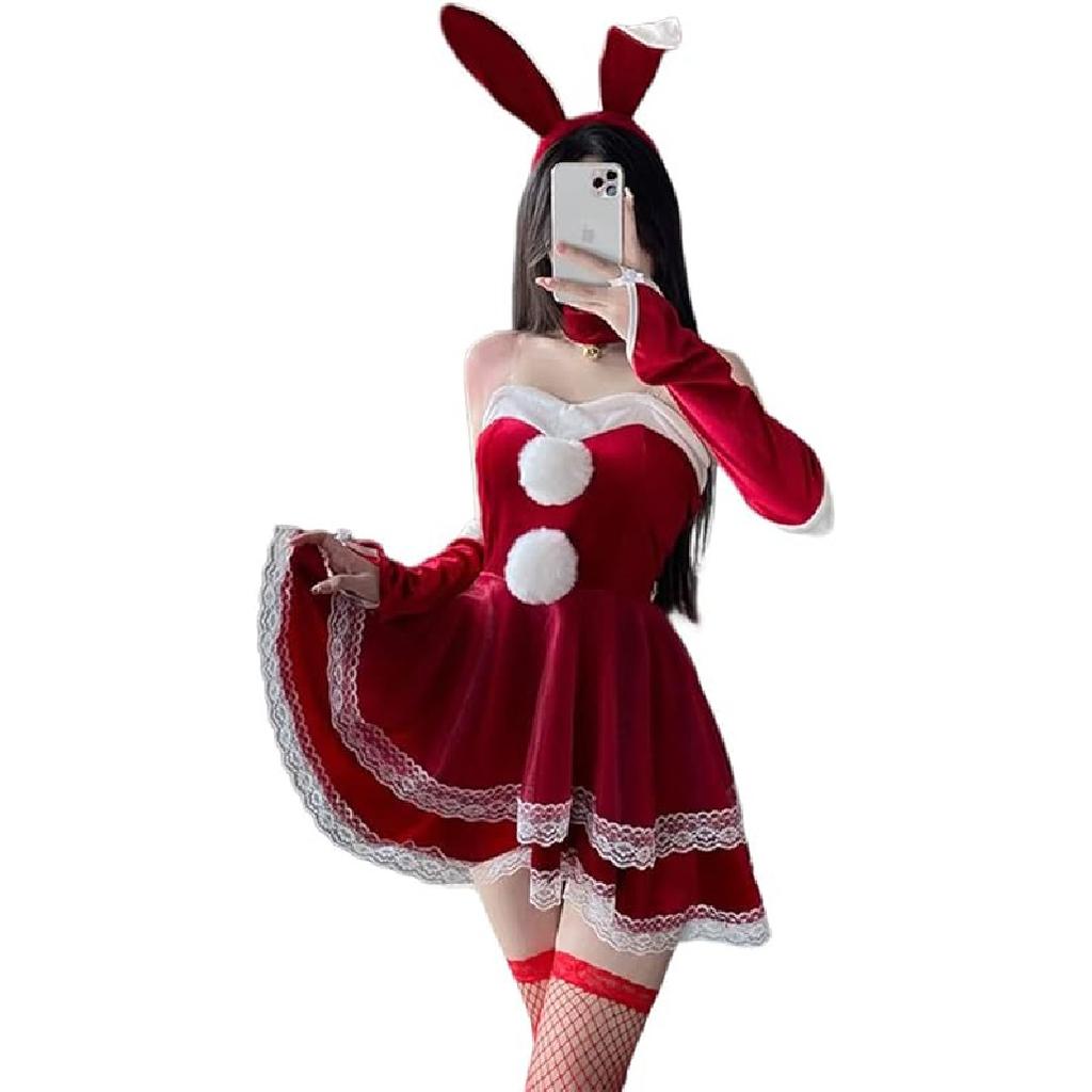 Female Cosplay Bunny Bodysuit Japanese Anime Velvet Babydoll Sexy Lingerie