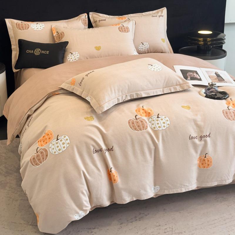 Thickened All-Cotton 4-Piece Floral Duvet Cover & Bed Sheet Set for Autumn/Winter