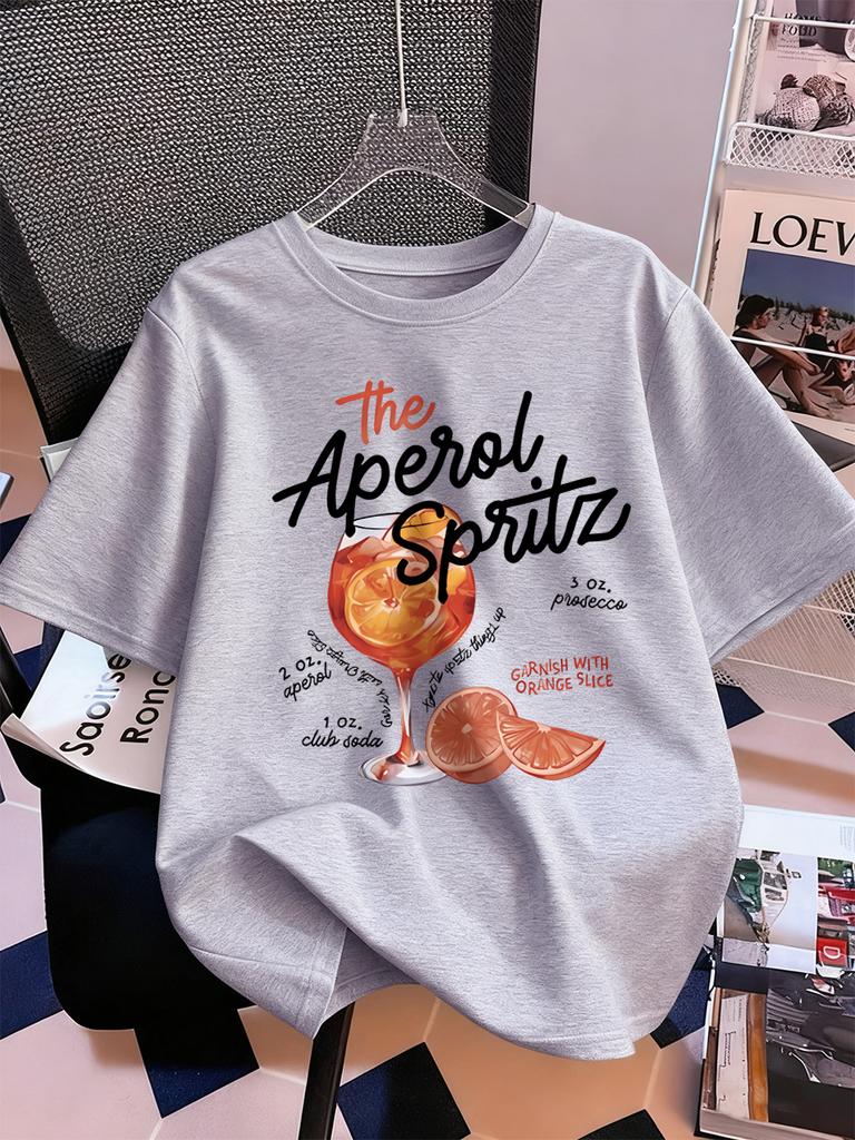 2026 Aperol Spritz Lemon Drink Prints TShirt Womens Summer Short Sleeve Tops Comfortable ONeck T Shirt Sporty Clothes
