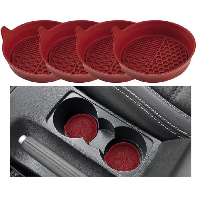 Mandark 4PCS Car Cup Holder Coaster, Silicone Anti-Slip Vehicle Ert Water Bottle Mat, Automotive Interior Ulation Drink Cup Pad Decor Accessories,