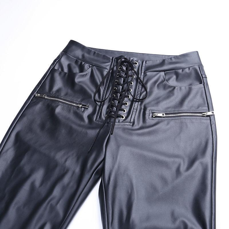 Buy Pu Lace-Up High Waist Faux Leather 