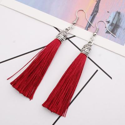 1 paio di orecchini pendenti con gancio bohémien, con frange in filo di cotone artistico, accessori per le orecchie