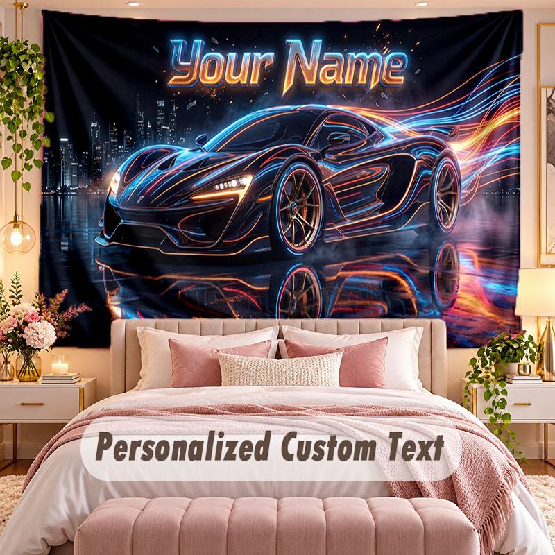 Car Racing (121) Theme Wall Tapestry Customized With Name Text Personalized Hanging Tapestry For Bedroom Living Room Decor