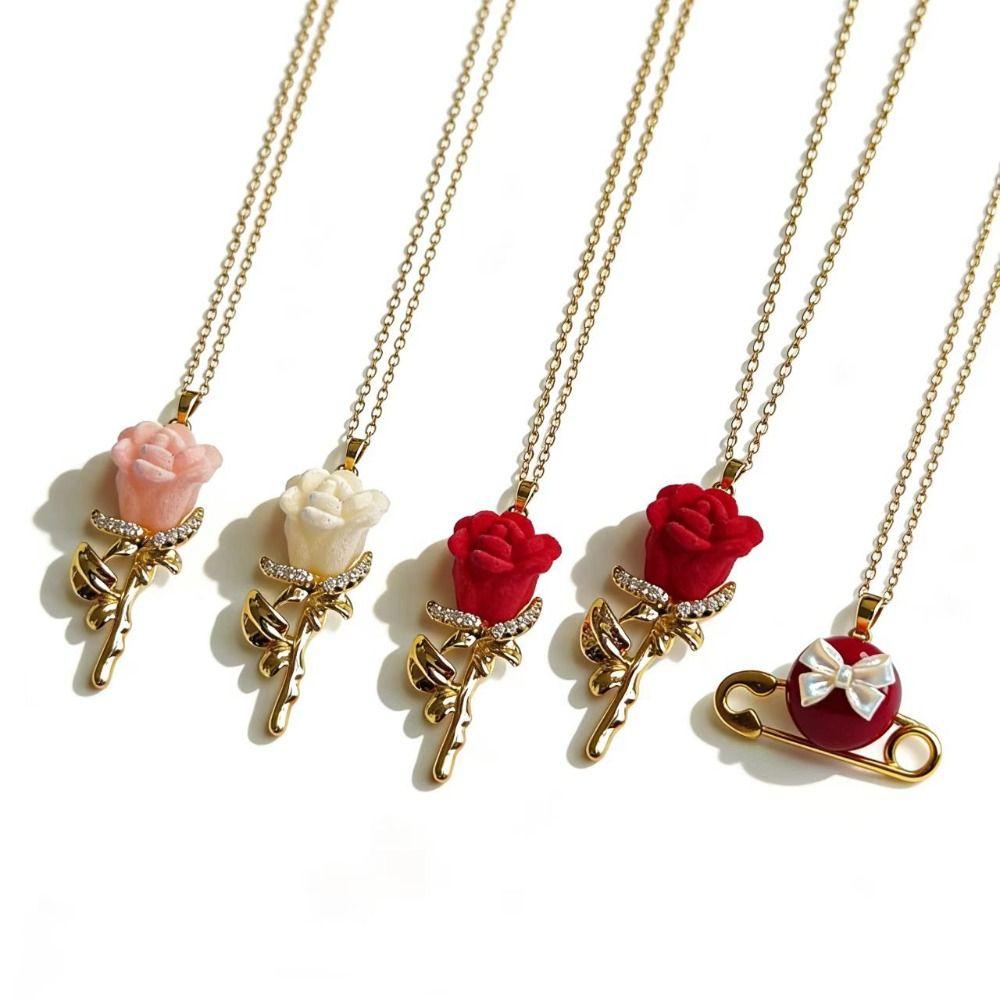 Romantic Minimalist Red Rose Floral Pendant Rose Flower Pendant Floral Pendant Dainty Rose Jewelry Gift