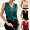 Dames V-hals Mouwloze Tanktop Losse Pasvorm Streetwear Kant Patchwork Satijnen Camisole