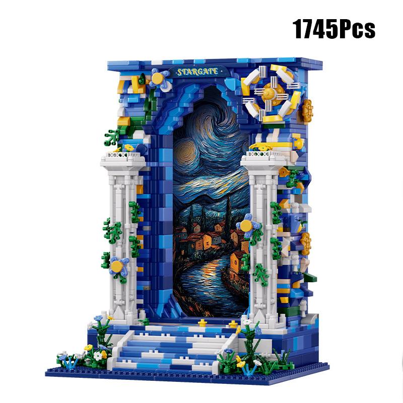 

Creative Micro Fantasy Starry Sky Gate Art Painting Building Blocks City Starry Night Photo Frame Diamond Bricks Toys Child Gift