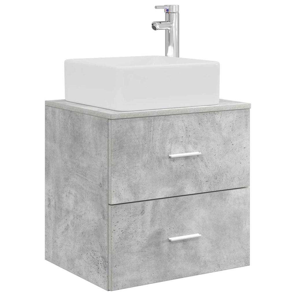 Bathroom Furniture Set 4 Pcs Concrete Grey Engineered Wood and Glass