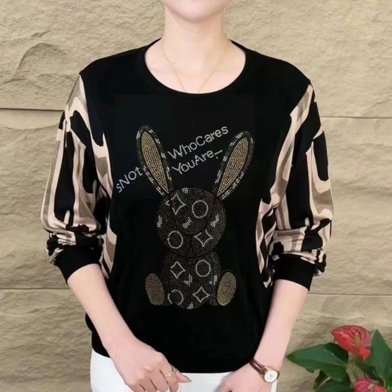 

Женская футболка с длинным рукавом большого размера, с круглым вырезом, облегающая, для мам, модный базовый топ с кристаллами 3XL