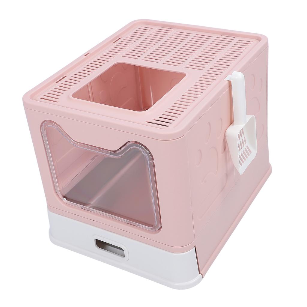 Enclosed Cat Litter Box Stainless Steel Large Drawer Style Odor Proof Anti Splashing Foldable Cat