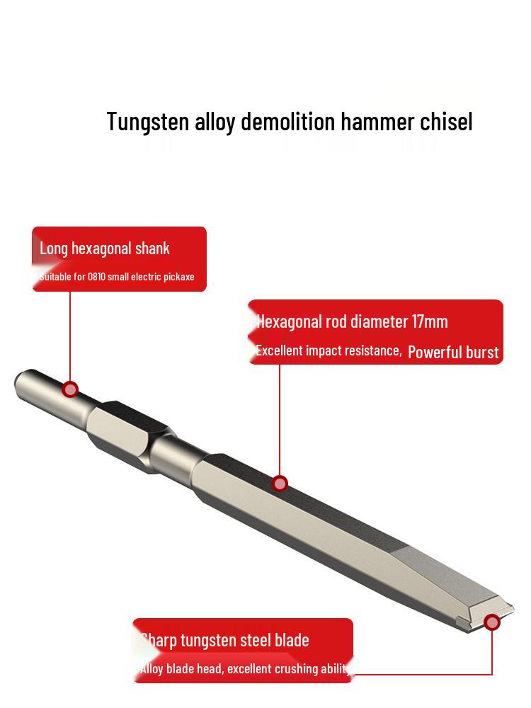 Hexagonal 0810 Jackhammer Chisels: Pointed & Flat Alloy Chisels 17x260mm