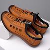 Fashion 2025 Summer Mens Handstitched Soft Leather Hollow-Out Sandals Breathable Casual Shoes Lightweight Soft Sole Comfortable Footwear