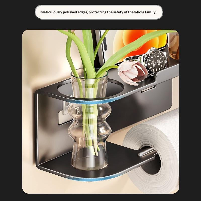 1Pc No-Drill Toilet Paper Holderphone Stand Metal Storage Rack Kitchen Towel Holder Seasoning Bottle Bathroom Wall Roll Paper