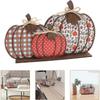 Thanksgiving Halloween Wooden Pumpkin Decoration, Table Block Autumn Plaid Wood Stand Fall Tiered Tray Decoration