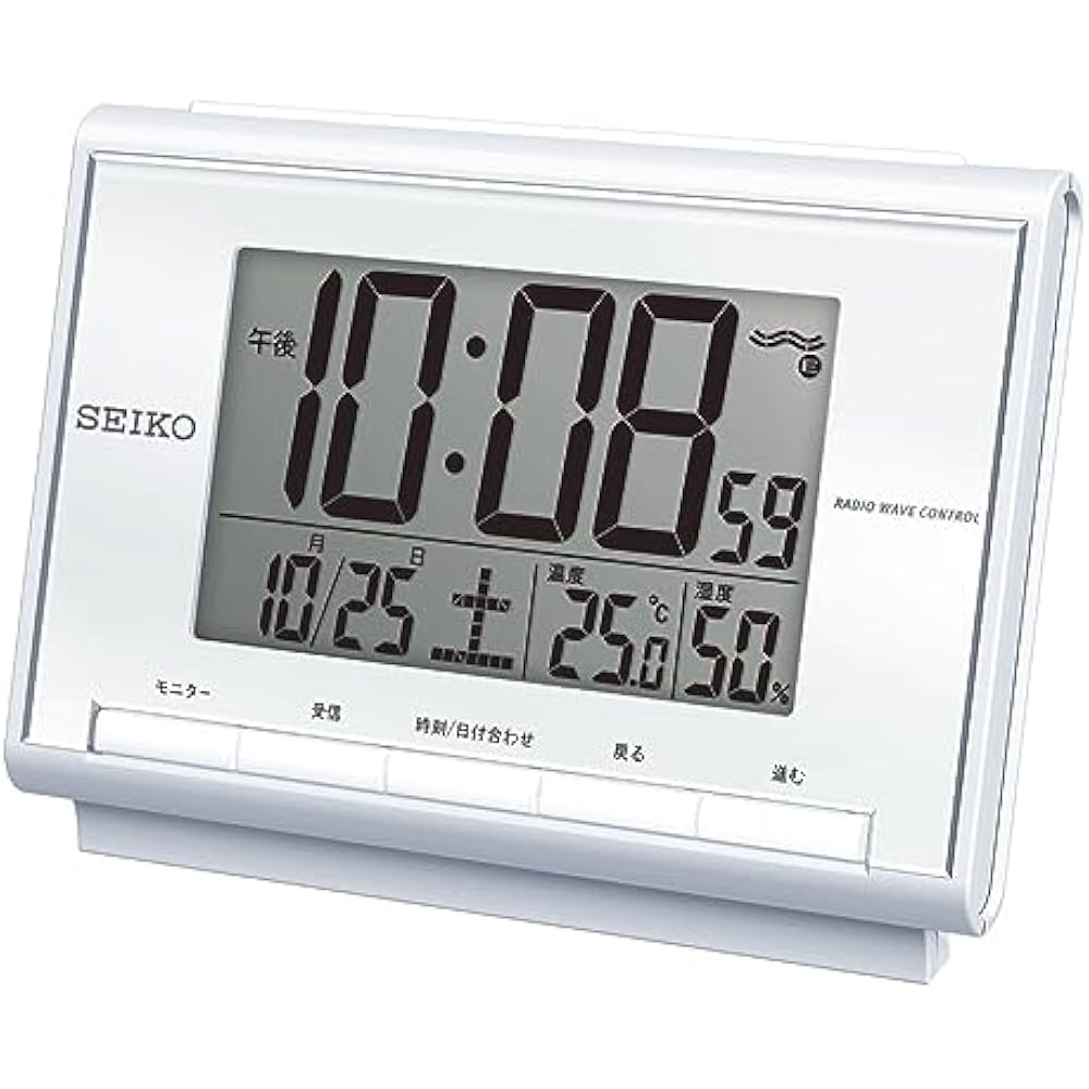 Seiko Clock Alarm Clock Table Clock Radio-Controlled Digital Calendar Temperature Humidity White ...