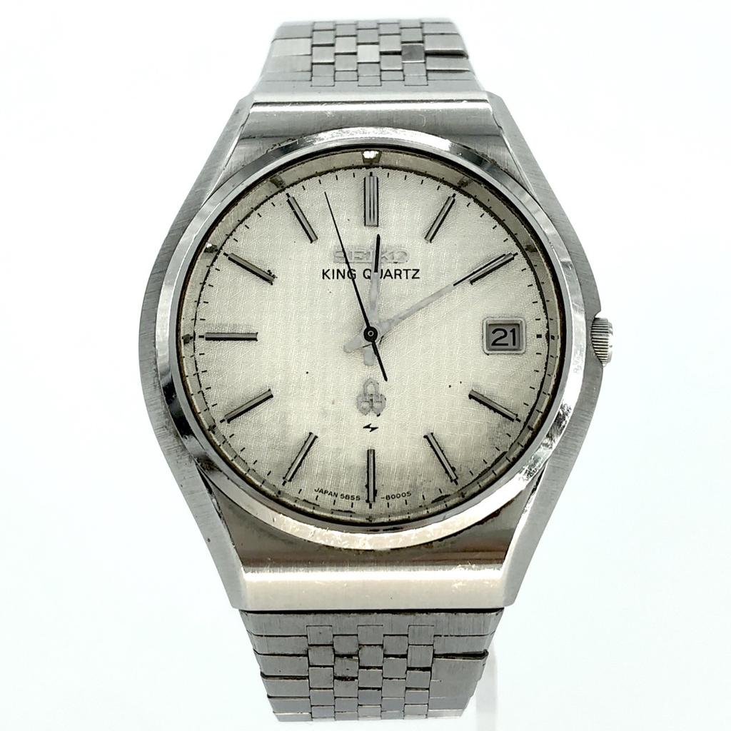 Working Good SEIKO KING QUARTZ 5855-8001 QZ Quartz Manufactured 1977 7N1216 Silver Dial Date Men's Watch WATER RESISTANT 3-Hand New Battery