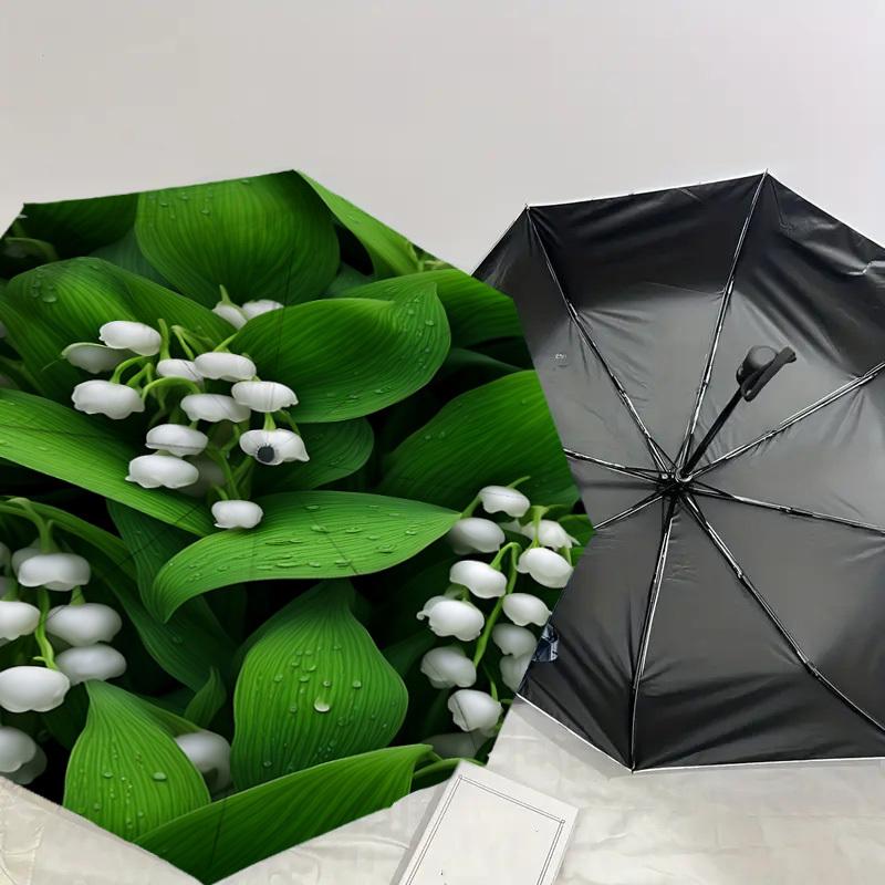 1pc Lily of the Valley Automatic Open/Close Umbrella with Windproof, 8-Rib Sturdy Canopy, Durable Ribs, Fashionable Design1231A
