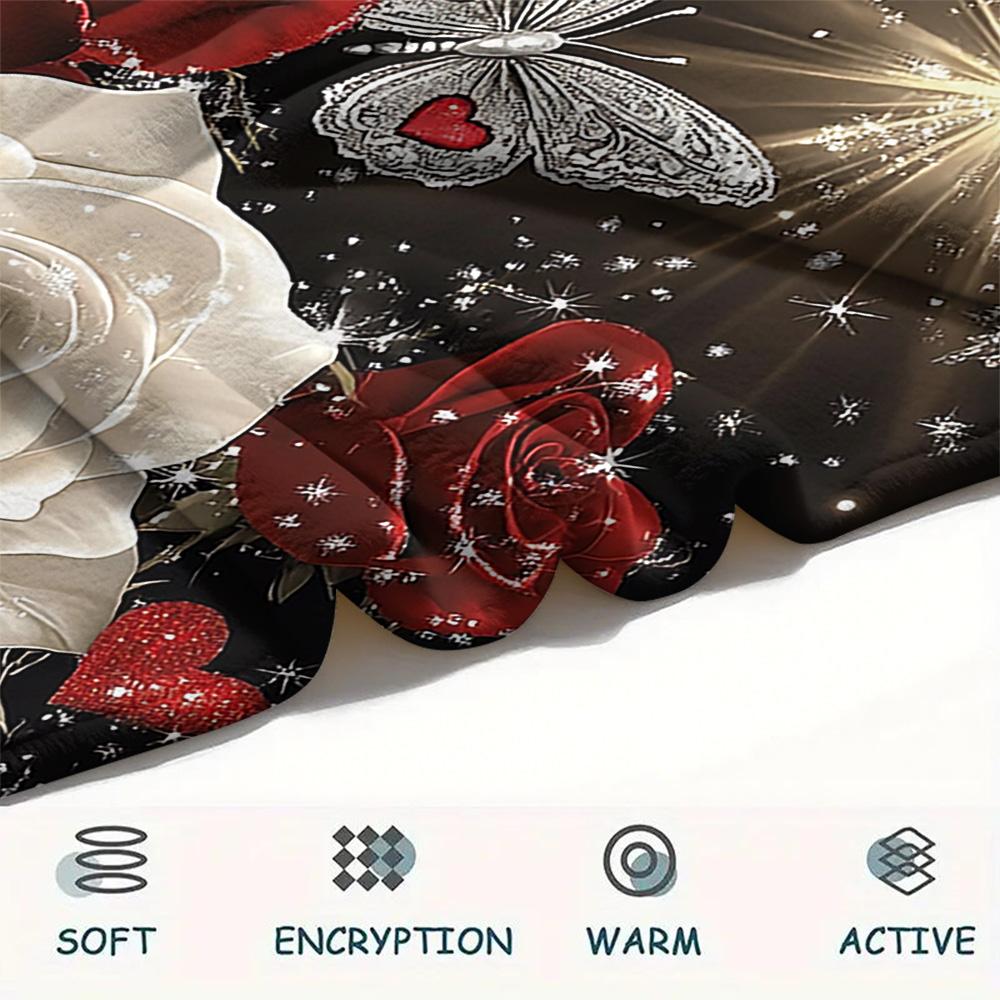 Flanelowy koc z nadrukiem czerwonych i białych róż, Wysoka jakość, Komfortowy na wszystkie pory roku, Wystrój domu, Ciepło i komfort, Idealny na prezenty świąteczne