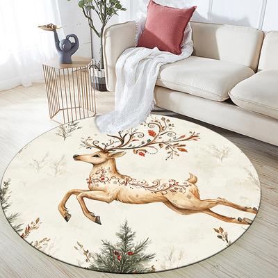 Running Deer,Round Area Rug,Carpet Rug for Living Room Bedroom Sofa Playroom Decor,Non-slip Floor Mat