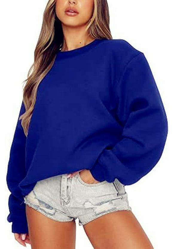 2024 European & American Women's Casual Solid Color Round Neck Loose Hoodie