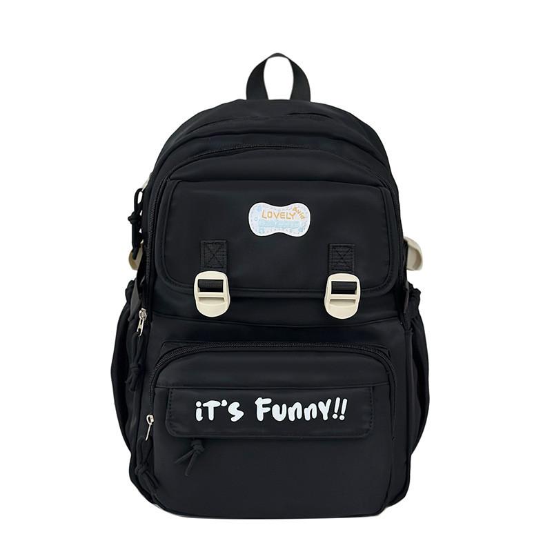 

Its Funny Letter Print Nylon School Backpack For Middle School Students With Breathable Design For Casual Education Use чорний