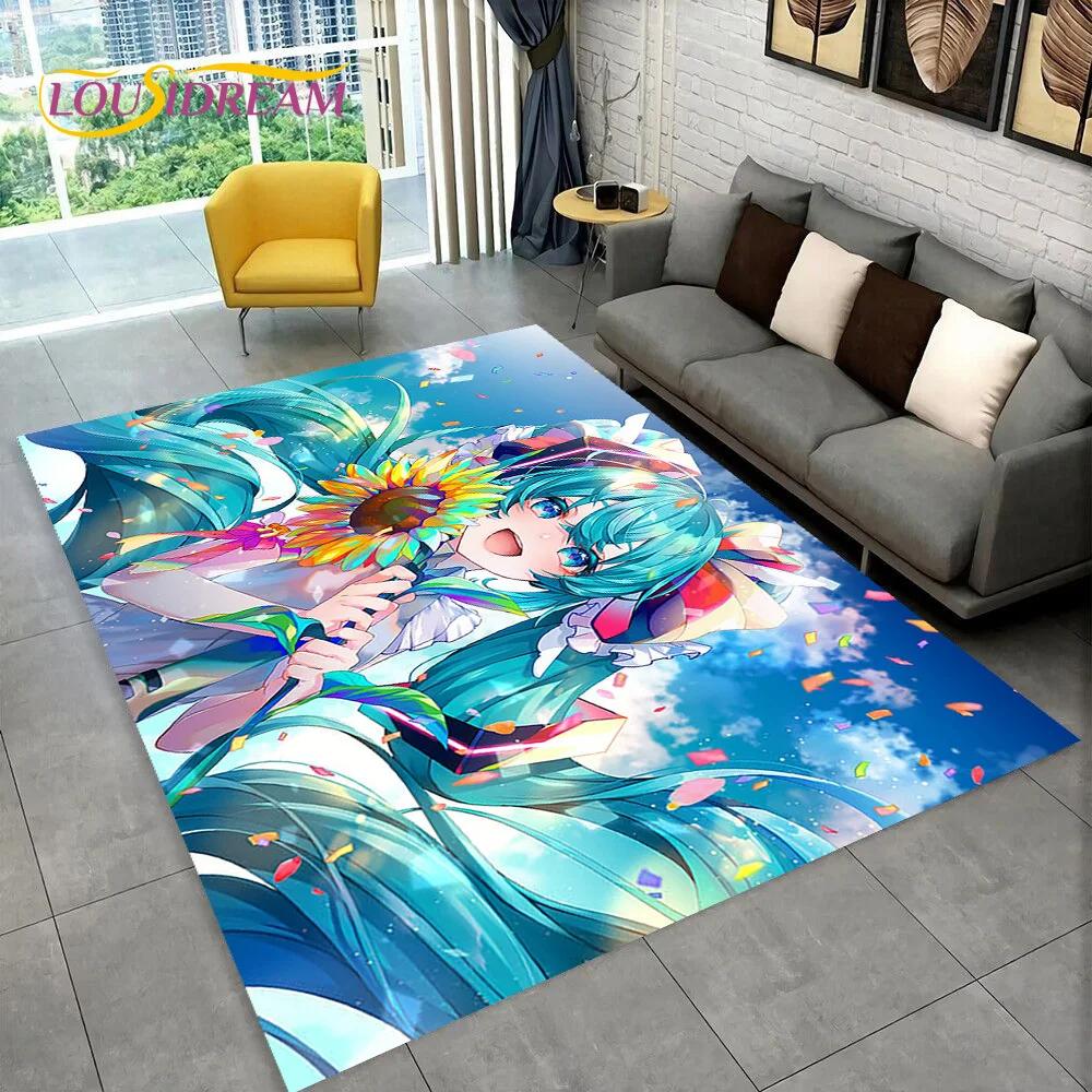 3D Cute M-Mikuu Music Cartoon Characters Carpet Rug for Living Room Bedroom Home Sofa Decoration,Kid Area Rug Non-slip Floor Mat