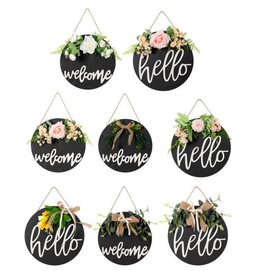Welcome Sign, with Flower Decor Wear-Resistant Wreath, Front Door Welcome Wreath for Family Friends Co-Workers Garden Balcony