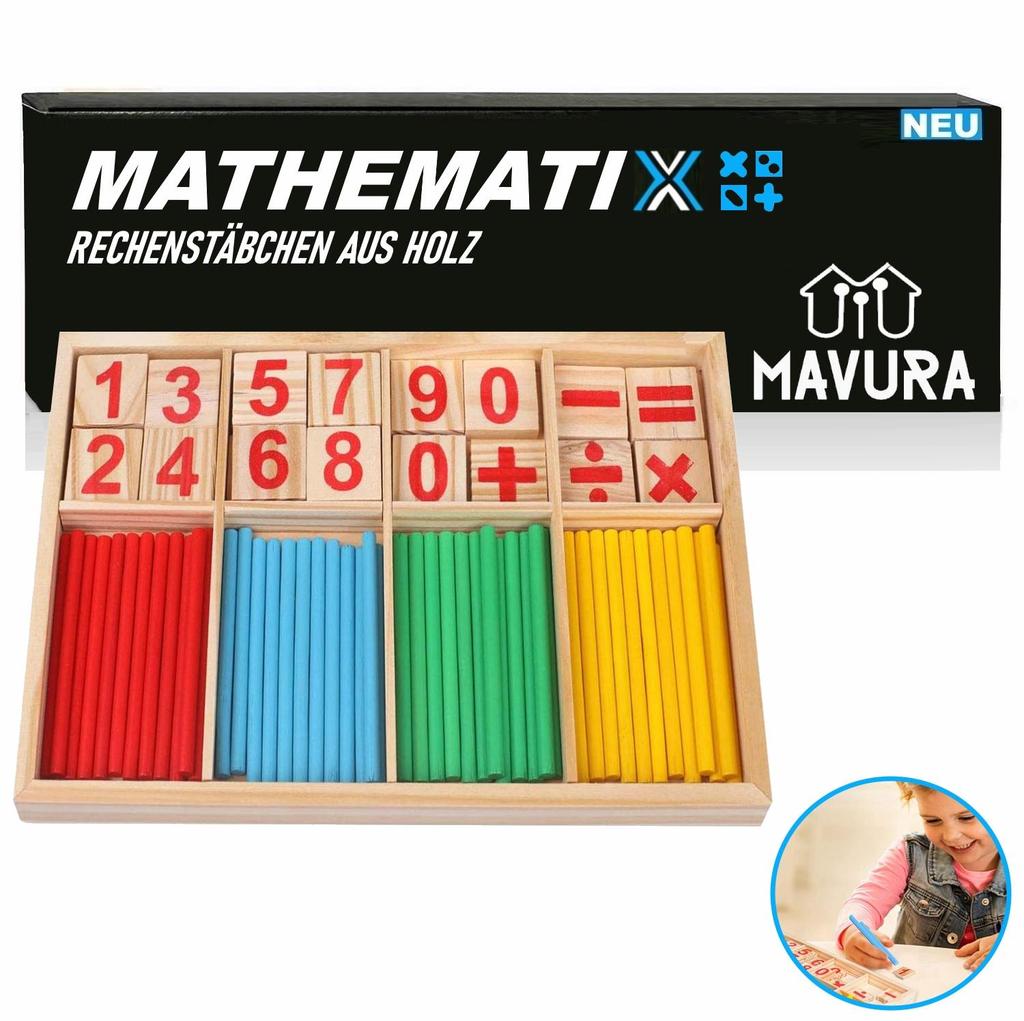 MATHEMATIX Réglettes en bois Bâtonnets de comptage Jouet mathématique d'apprentissage des nombres