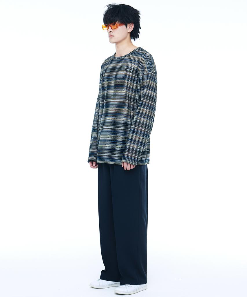 C WEAR BY THE GENIUS See-Through Craft Knit Pullover Blue