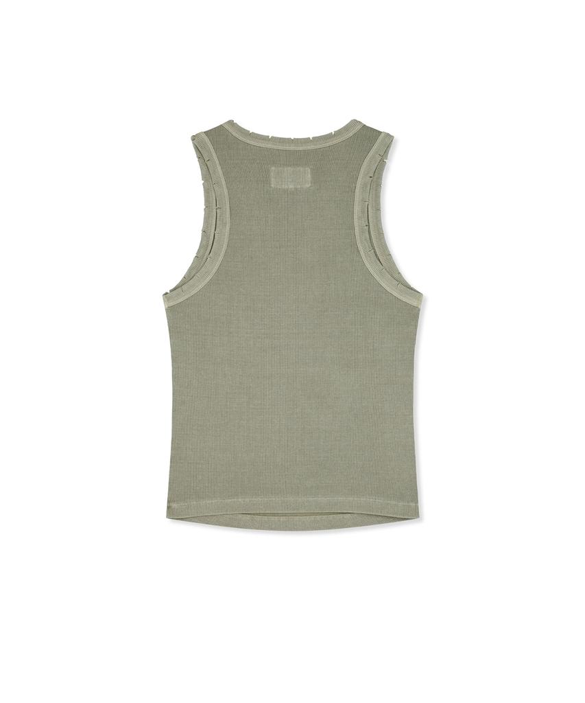 Mattengkim Distressed Sleeveless Logo Top In Beige