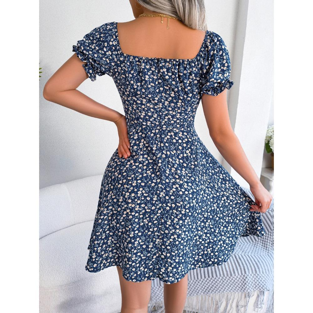 Dámské ležérní květované swingové šaty s rozšířenými rukávy a stahovací šňůrkou