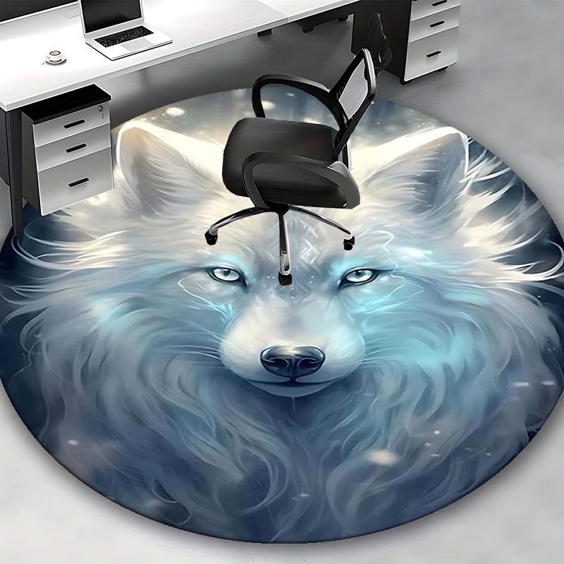 1pc Anime Wolf Design Round Carpet Office Chair Mat, Non Slip Rug for Home Decor, Living Room, Bedroom, Game Room