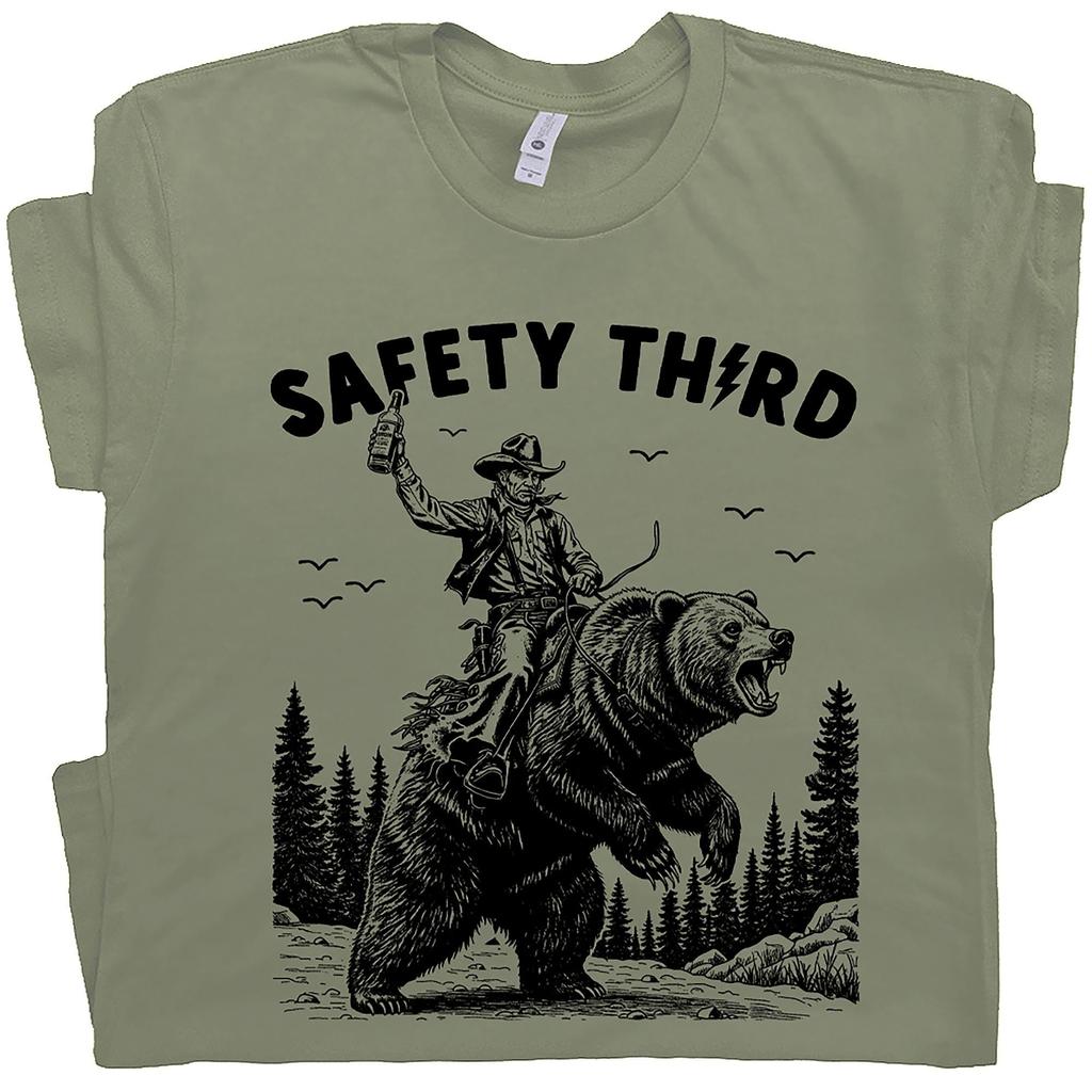 Sicherheit Drittes Hemd Lustiges T-Shirt Coole Grafik-Shirts für Männer Frauen Jungs Grizzlybär T-Shirt Yellowstone Park T-Shirt Natur Verrückt Neuheitsshirt