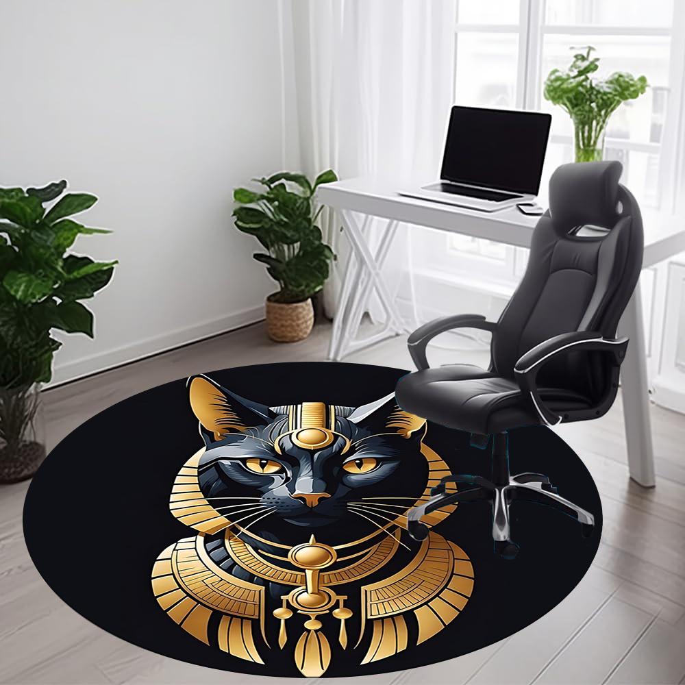 1pc Cat Pharaoh Office Round Area Rug, Indoor Mat Suitable ForOffice, Under Office Chairs Bedroom Living Room Home Decor, Room Decot083