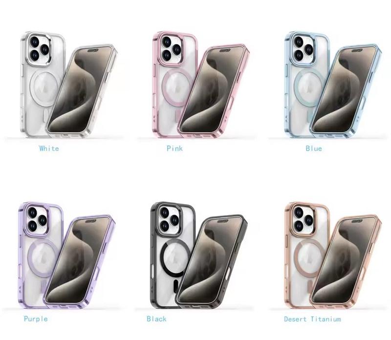 Funda transparente con potente anillo magnético Magsafe y botones metálicos para iPhone 16 Pro Max, 15 Pro Max, 14 Pro, 13, 12 y 11.