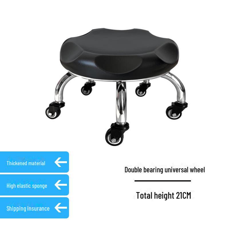 Silent Mobile Beauty Stool with Universal Wheels - Multifunctional, Low-Profile, Round Design for Home or Studio Use.