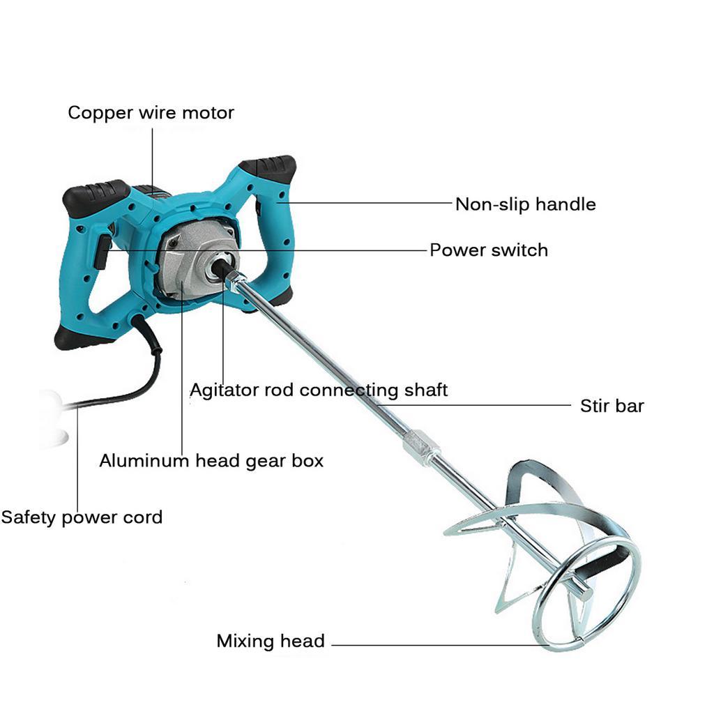 Mixer de grad industrial 220V 2100W 6 trepte de viteză cu control electric portabil pentru vopsea, ciment, gips, mortar, pulbere de acoperire