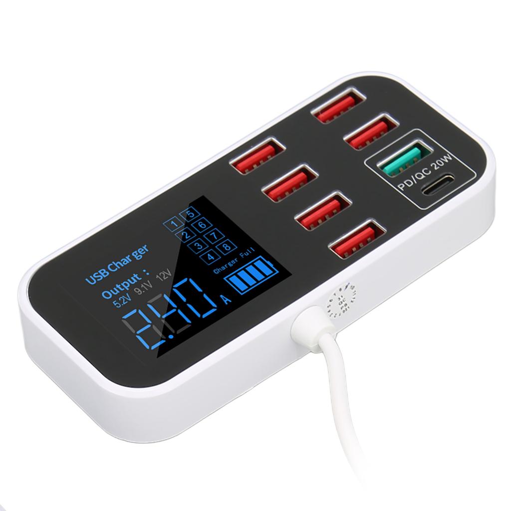 A9S+ 8 Port Car Charger 40W Fast Charging QC 3.0 USB C Multiple USB Charging Stations with LCD for Car Multiple Device